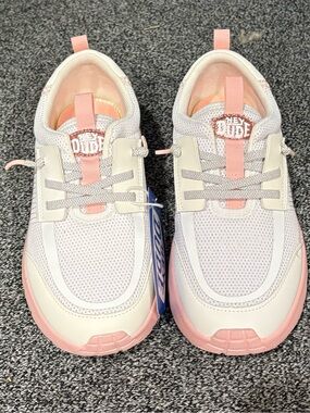 NWT Hey Dude Sirocco Play Youth Pastel Ombre White Pink Sneakers Girls J3
